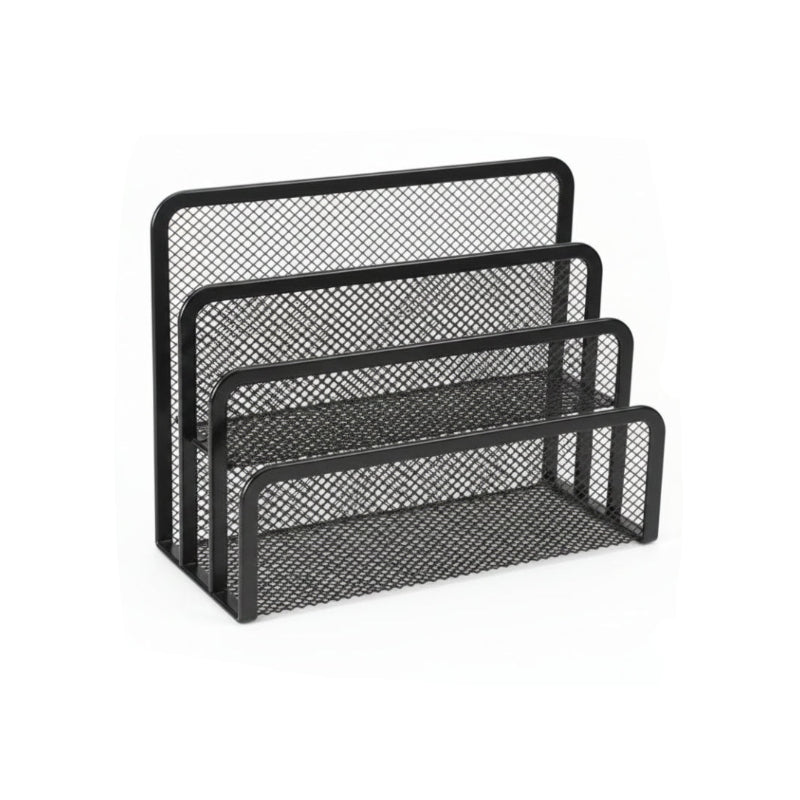 bannette bureau noir vide en maille métallique sur fond blanc