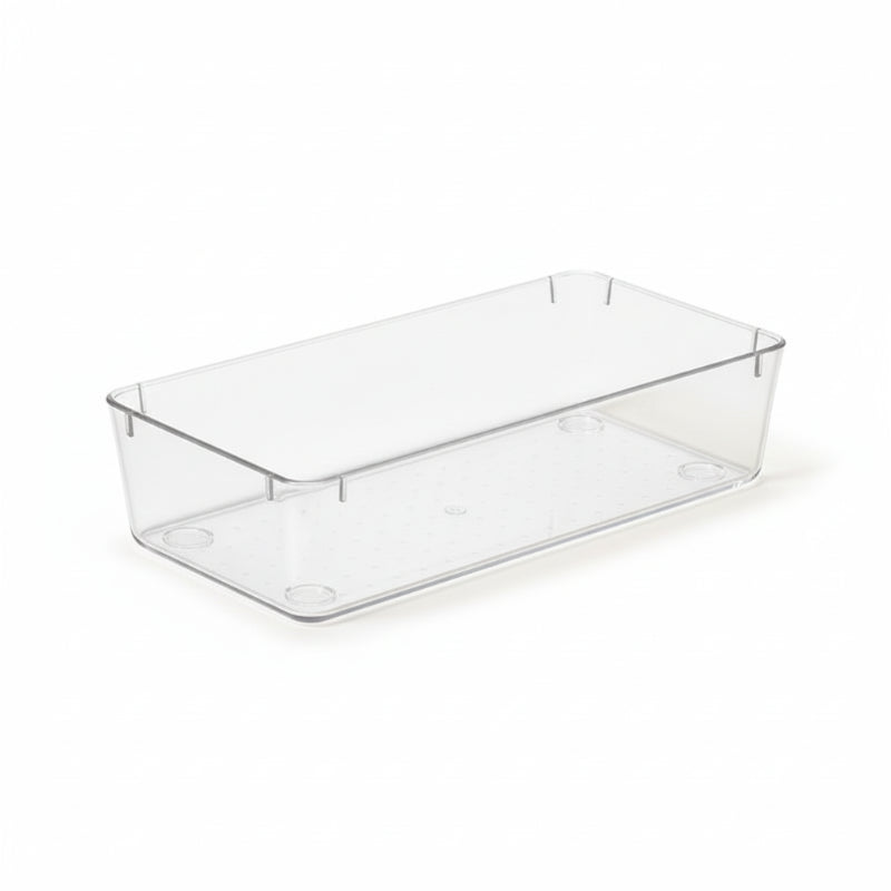 boîte en plastique vide pour tiroir sur fond blanc