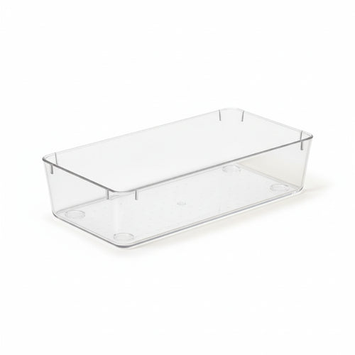 boîte en plastique vide pour tiroir sur fond blanc