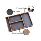 caractéristique du plateau organisateur multi-usages de bureau en bois sur fond blanc