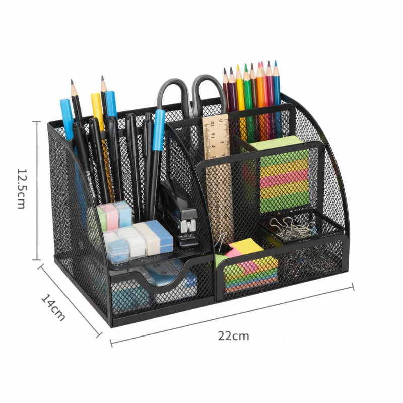dimension rangement matériel scolaire noir en maille métallique