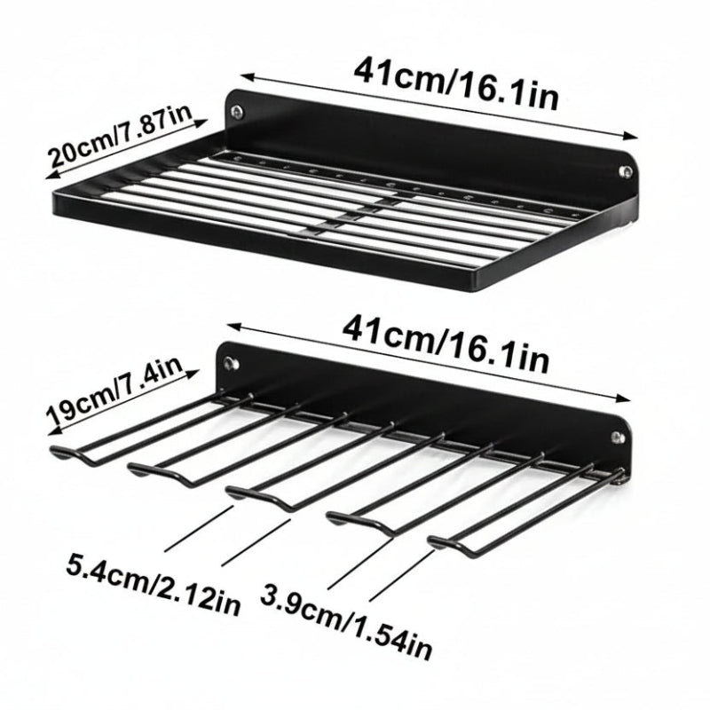 dimensions du support mural visseuse noir sur fond blanc