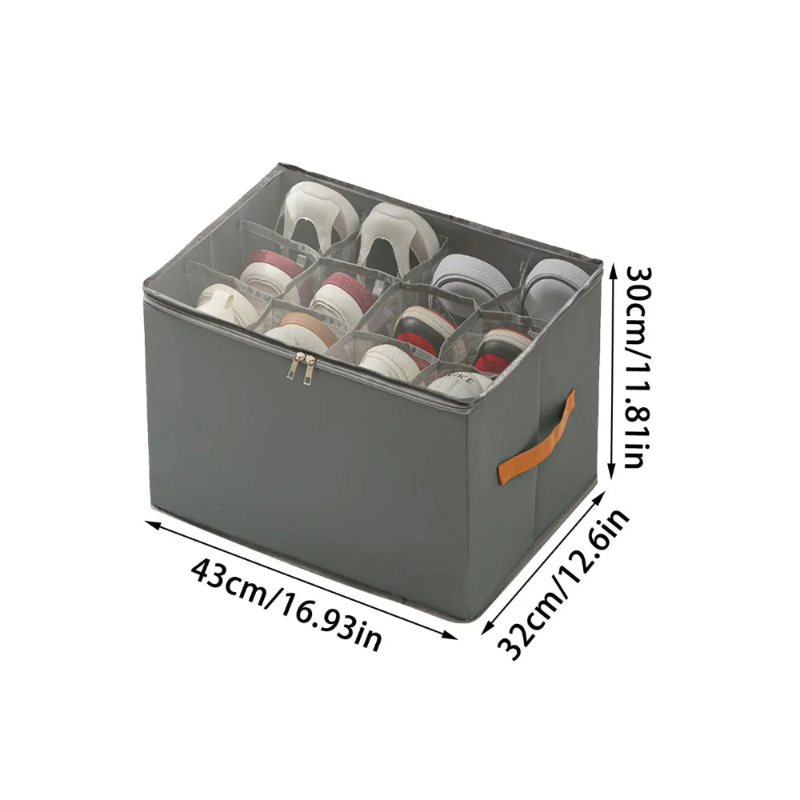 dimensions de la boîte de rangement pour chaussures de dressing sur fond blanc