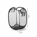 dimensions de l'organisateur de linge pour salle de bain de couleur noir sur fond blanc