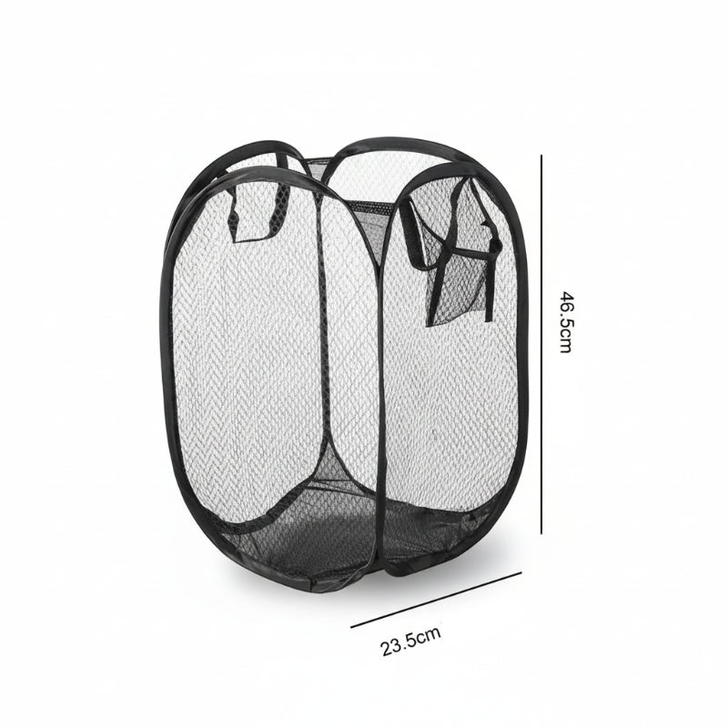 dimensions de l'organisateur de linge pour salle de bain de couleur noir sur fond blanc