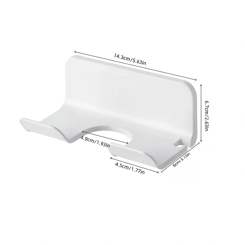 dimensions de l'organisateur de salle de bain pour sèche-cheveux de couleur blanc sur fond blanc
