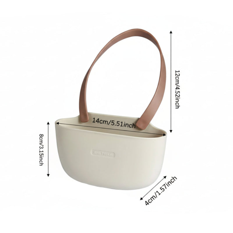 dimensions du panier organisateur d’évier à suspendre avec égouttoir de couleur sur fond blanc