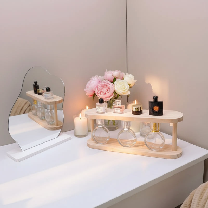 étagère de rangement en bois à 2 niveaux sur bureau de femme