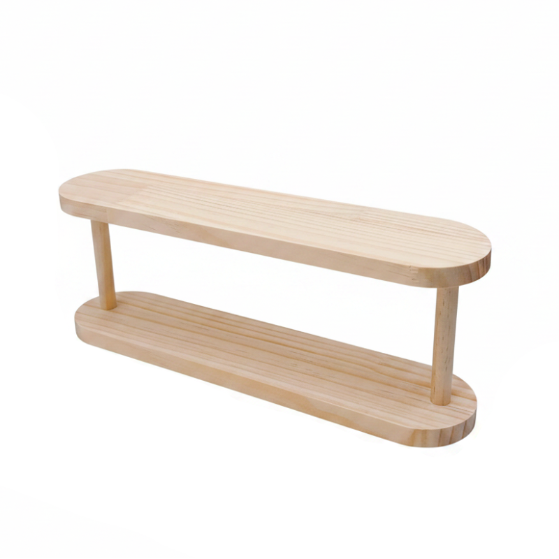 étagère de rangement en bois à 2 niveaux vide sur fond blanc