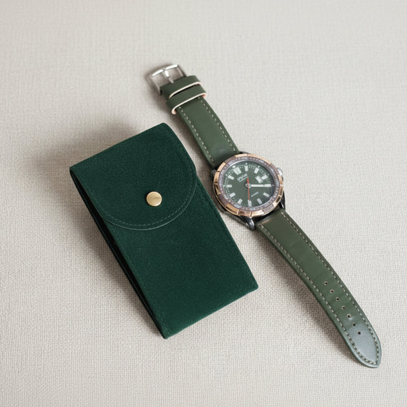 étui organisateur de montres en flanelle vert