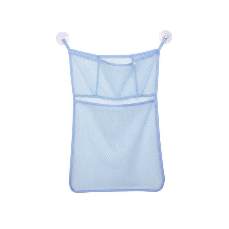 filet de rangement pour jouets bébé vide de couleur bleu sur fond blanc