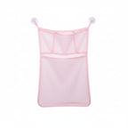 filet de rangement pour jouets bébé vide de couleur rose sur fond blanc