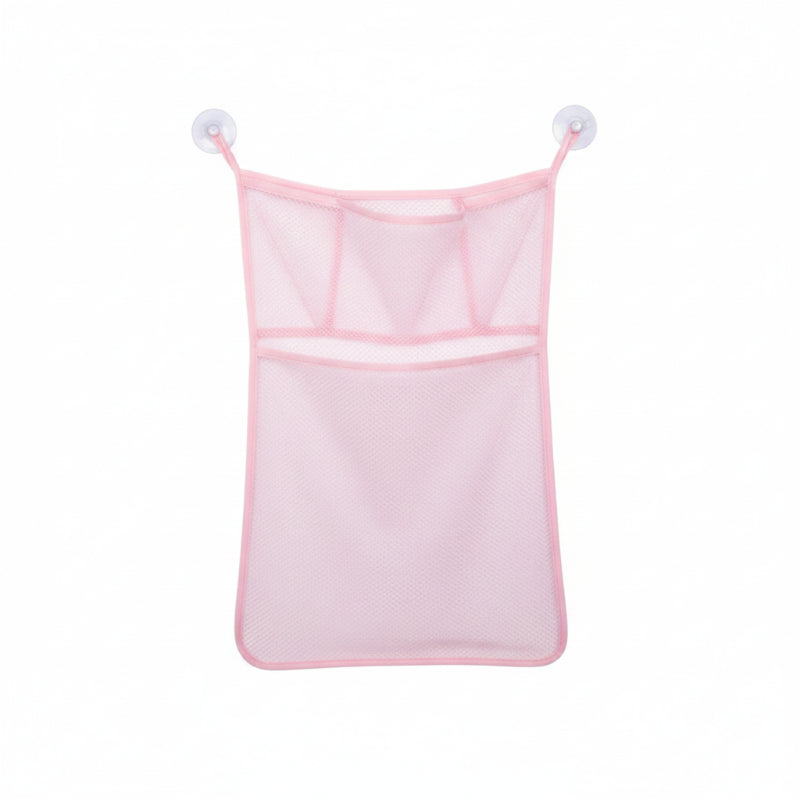 filet de rangement pour jouets bébé vide de couleur rose sur fond blanc