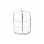 organisateur à bijoux multi-étages transparent vide avec 3 étages sur fond blanc