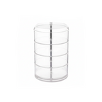 organisateur à bijoux multi-étages transparent vide avec 4 étages sur fond blanc