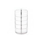 organisateur à bijoux multi-étages transparent vide avec 5 étages sur fond blanc