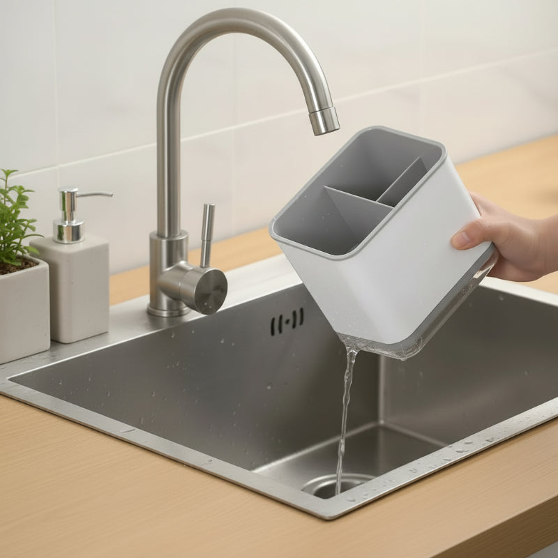 organisateur égouttoir à couverts se vide d'eau