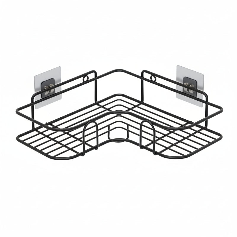 organisateur d'étagère douche pour salle de bain de couleur noir et de forme triangulaire