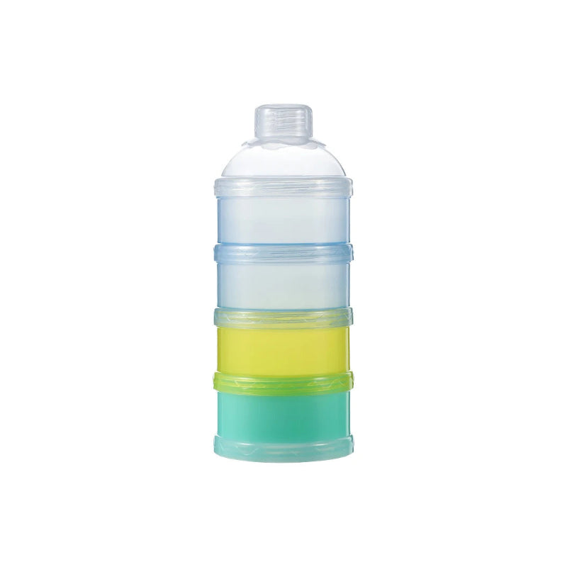 organisateur de lait en poudre pour bébé de couleur bleu vide sur fond blanc