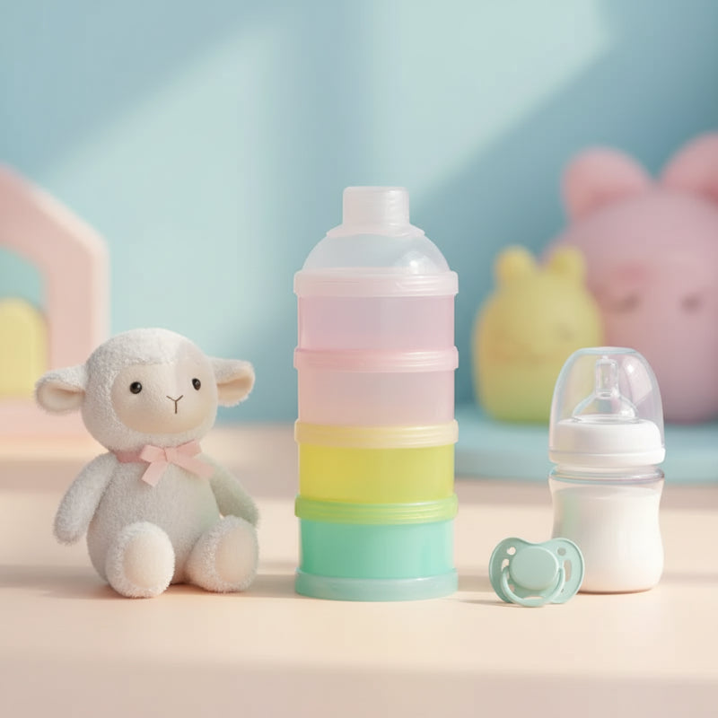 organisateur de lait en poudre pour bébé de couleur rose dans une chambre de bébé