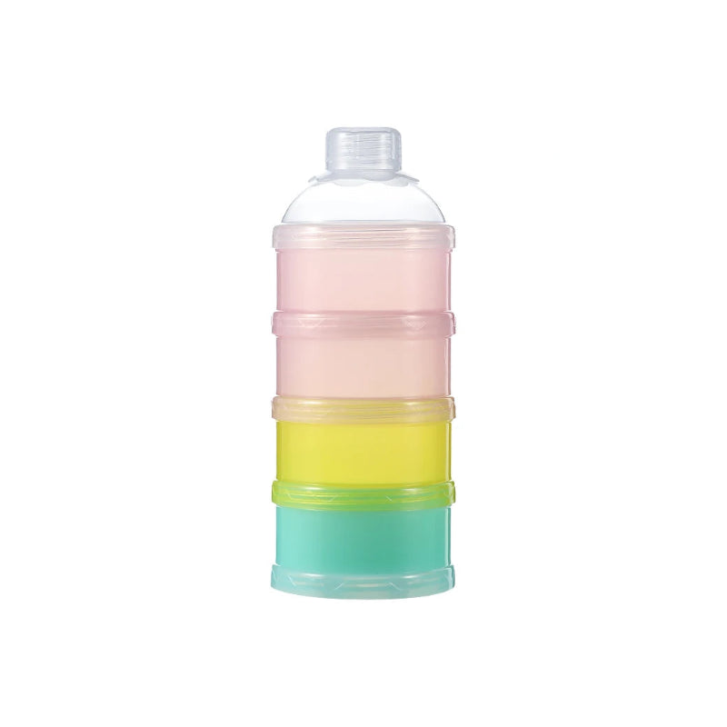 organisateur de lait en poudre pour bébé de couleur rose vide sur fond blanc