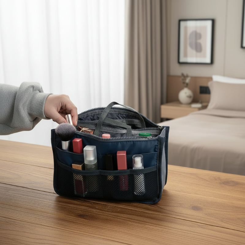 organisateur multi compartiments pour sac dédié au maquillage