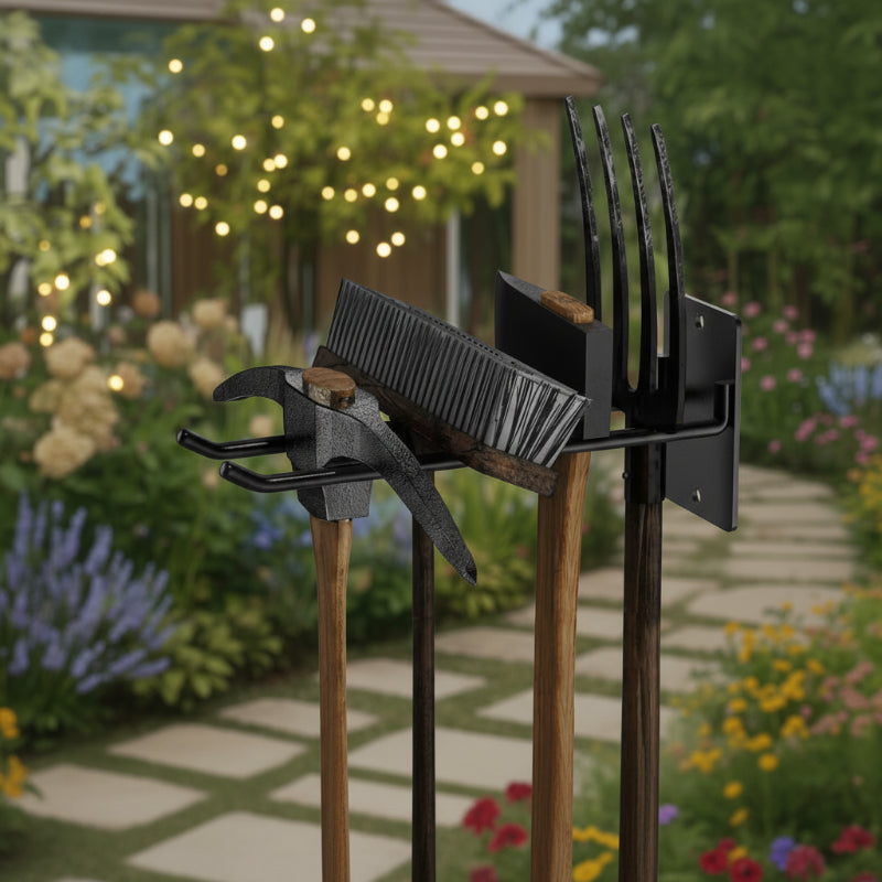 outils sur support mural pour jardin