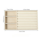 plateau pour bijoux en velours de couleur beige et 3 cases + bandes