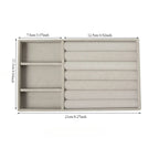 plateau pour bijoux en velours de couleur gris et 3 cases + bandes