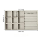 plateau pour bijoux en velours de couleur gris et 9 cases + bandes