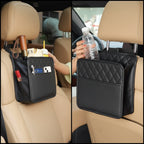 pochette organisateur accroché sur un siège arrière et siège avant de voiture 