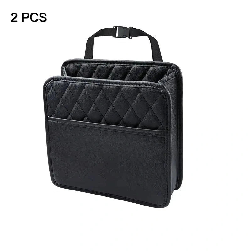 pochette organisateur de siège de voiture vide de couleur noir sur fond blanc x2