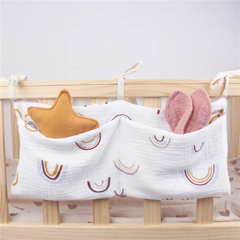 pochette de rangement bébé pour lit avec motif arc-en-ciel