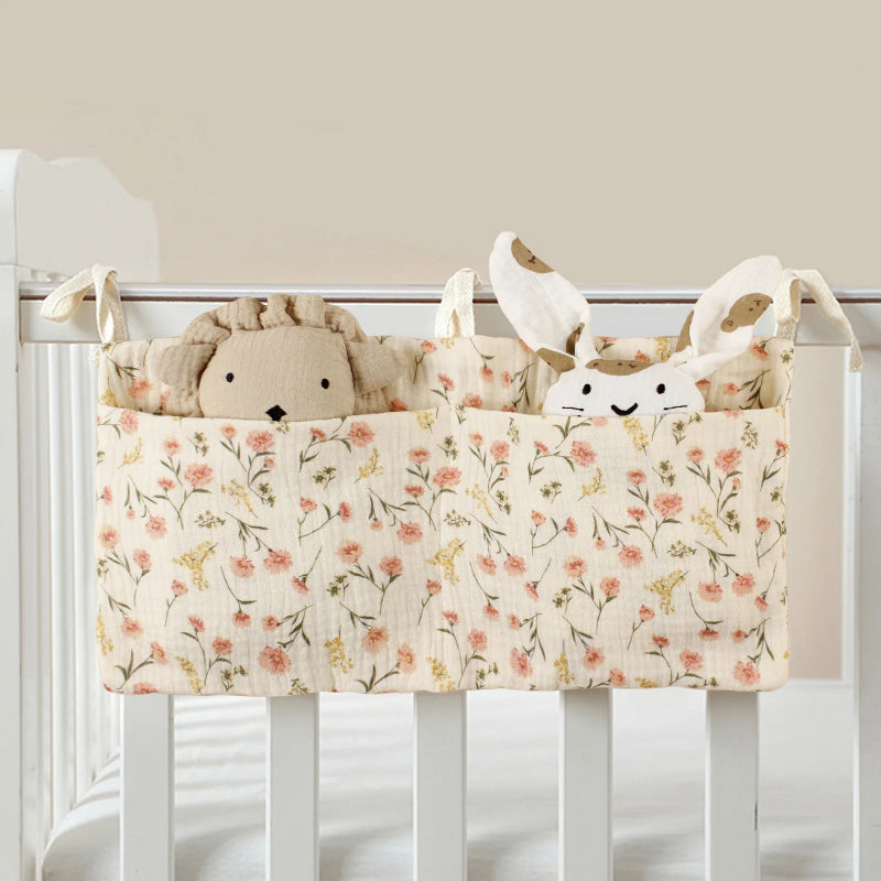 pochette de rangement bébé pour lit avec motif fleurs
