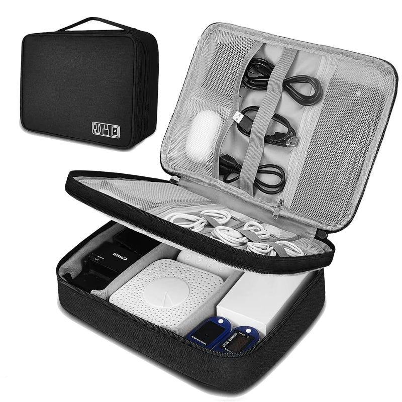 pochette de rangement câble étanche de couleur noir avec 2 niveaux