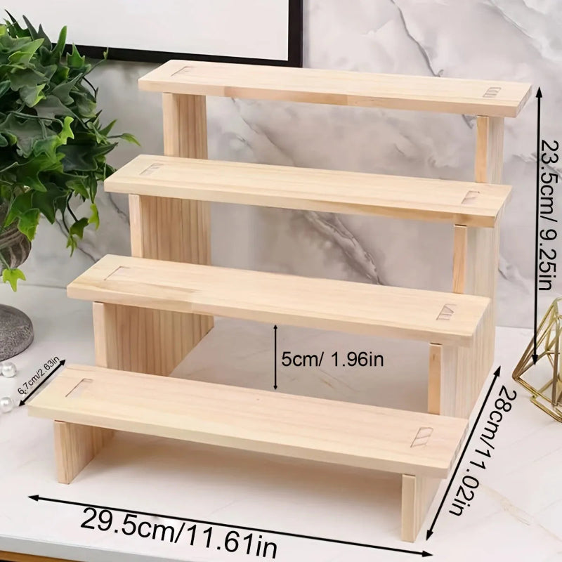 présentoir en bois pour rangement parfum sur fond blanc avec 4 étages