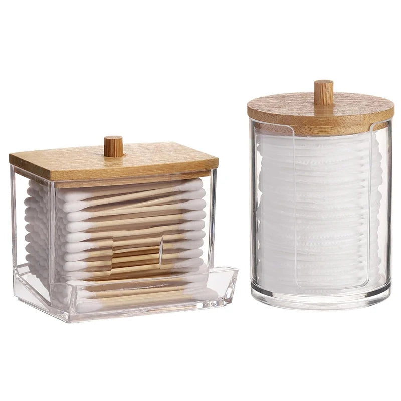 rangement pour coton de couleur bois clair x2