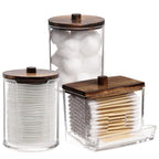 rangement pour coton de couleur bois foncé x3