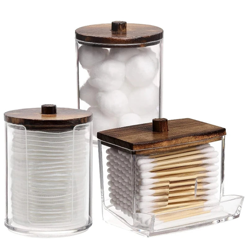 rangement pour coton de couleur bois foncé x3