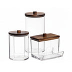rangement pour coton vide de couleur bois foncé sur fond blanc