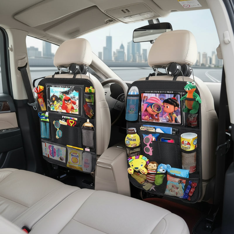 le rangement siège arrière  installé dans une voiture beige 