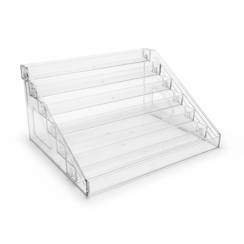 rangement pour vernis à ongles transparent vide sur fond blanc