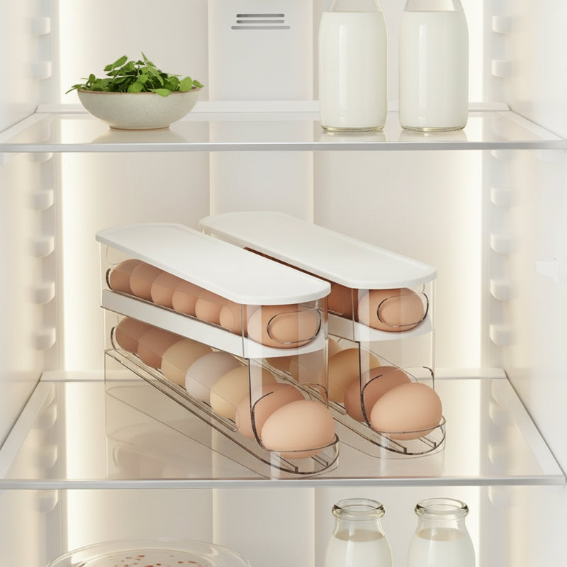 2 rangements pour œufs rangés dans un frigo 