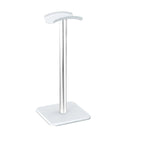 support pour casque audio argent sur fond blanc