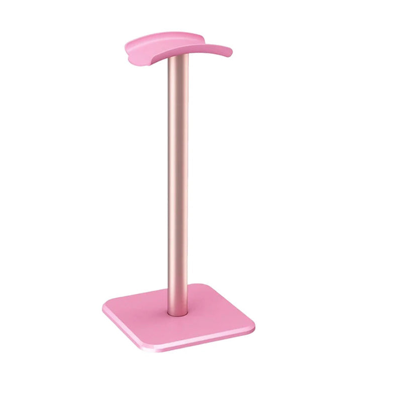 support pour casque audio rose sur fond blanc