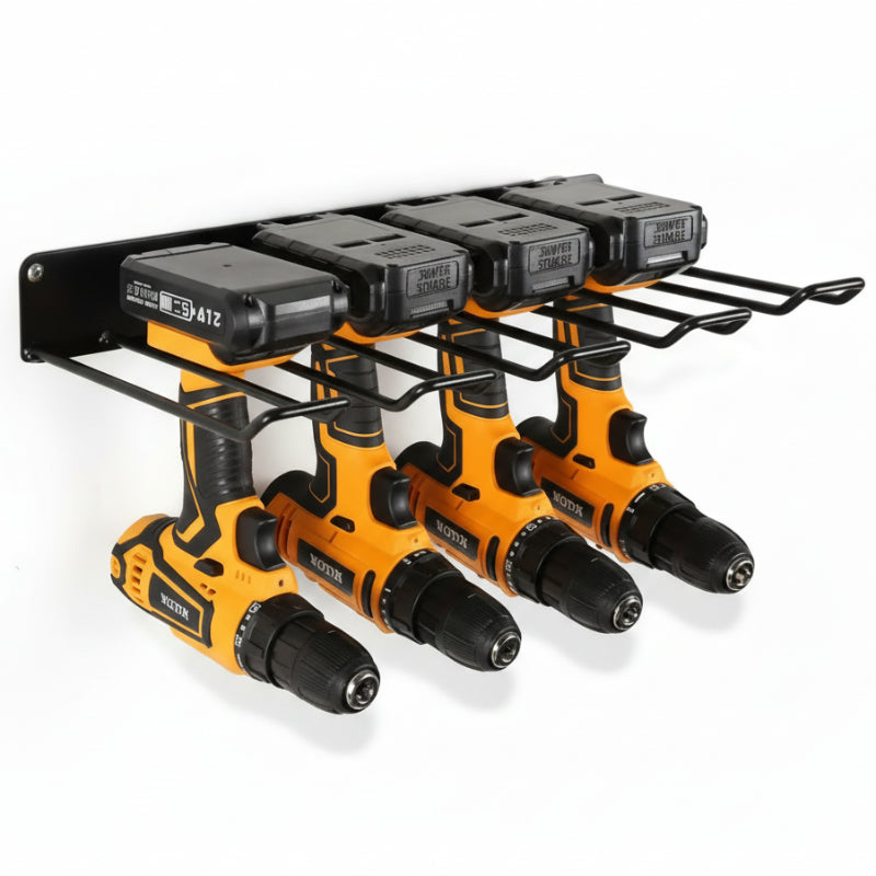 support mural pour visseuses avec visseuses sur fond blanc