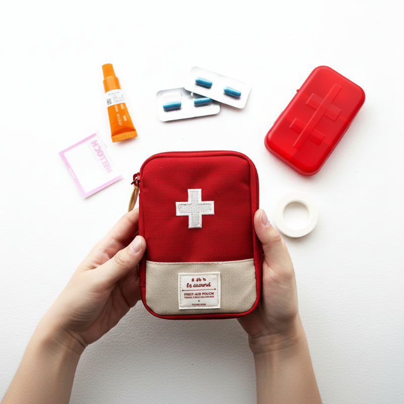 trousse de rangement pour médicaments de voyage de couleur rouge